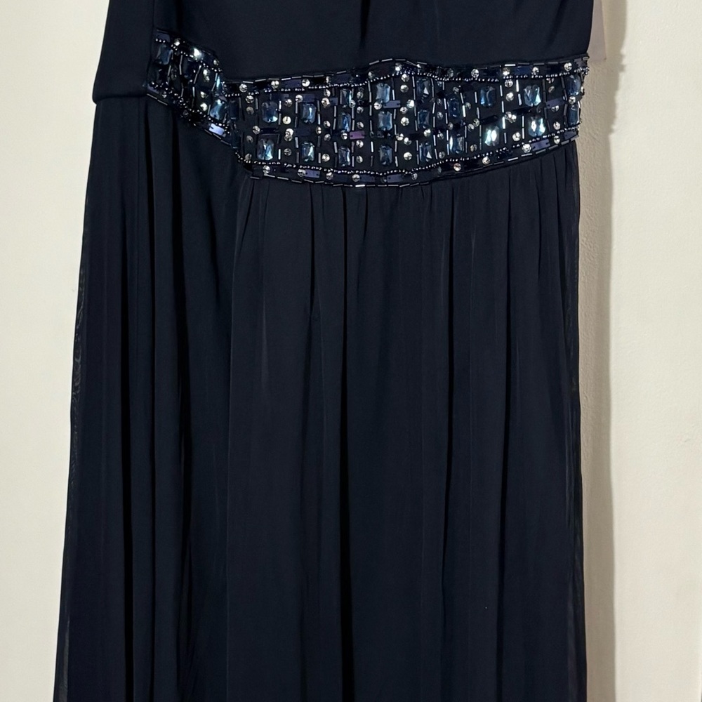 Elegant Navy Blue Beaded Dress - Picture 5 of 11